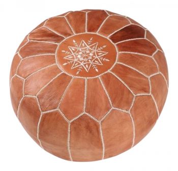 Caramel leather Moroccan Pouf - Image 4