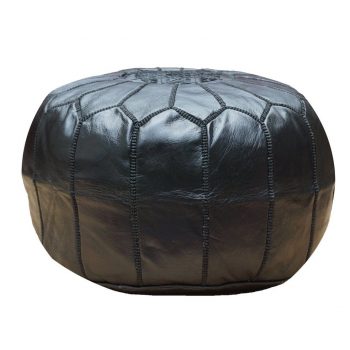 Black Leather Moroccan Pouf - Image 3