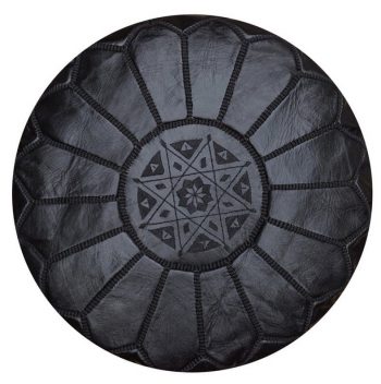 Black Leather Moroccan Pouf