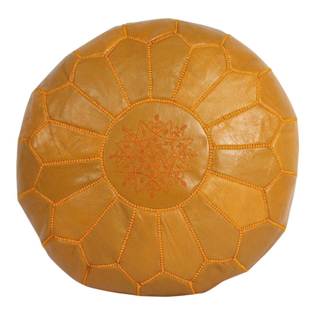 Mustard Leather Moroccan Pouf