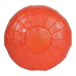 Tangerine Leather Moroccan Pouf