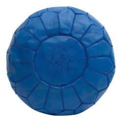 Blue Leather Moroccan Pouf