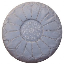 Grey Leather Moroccan Pouf