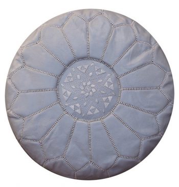 Grey Leather Moroccan Pouf