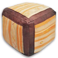 Moroccan Leather/Kilim Ottoman – Brown