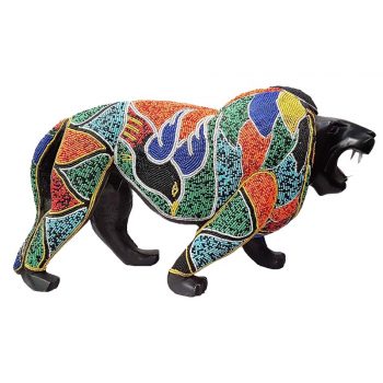 African Beaded Wooden Lion