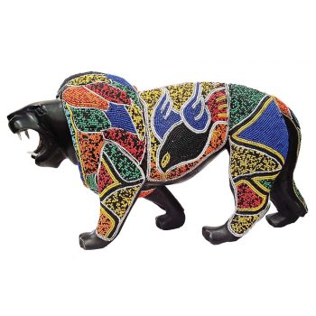 beaded wooden lion