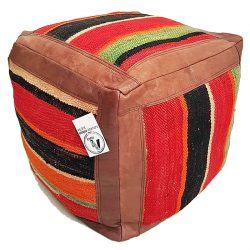 Moroccan Leather/Kilim Ottoman – Brown