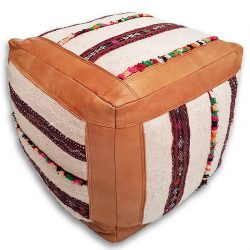 Moroccan leather/kilim ottoman