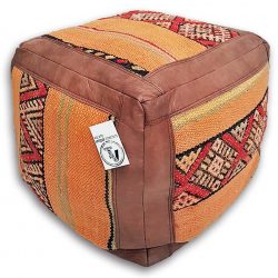 moroccan leather/kilim ottoman - brown