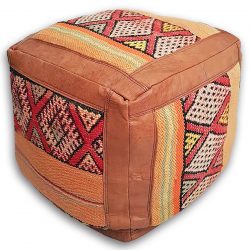 moroccan leather/kilim ottoman - tan