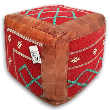 Moroccan Leather/Kilim Ottoman – Brown