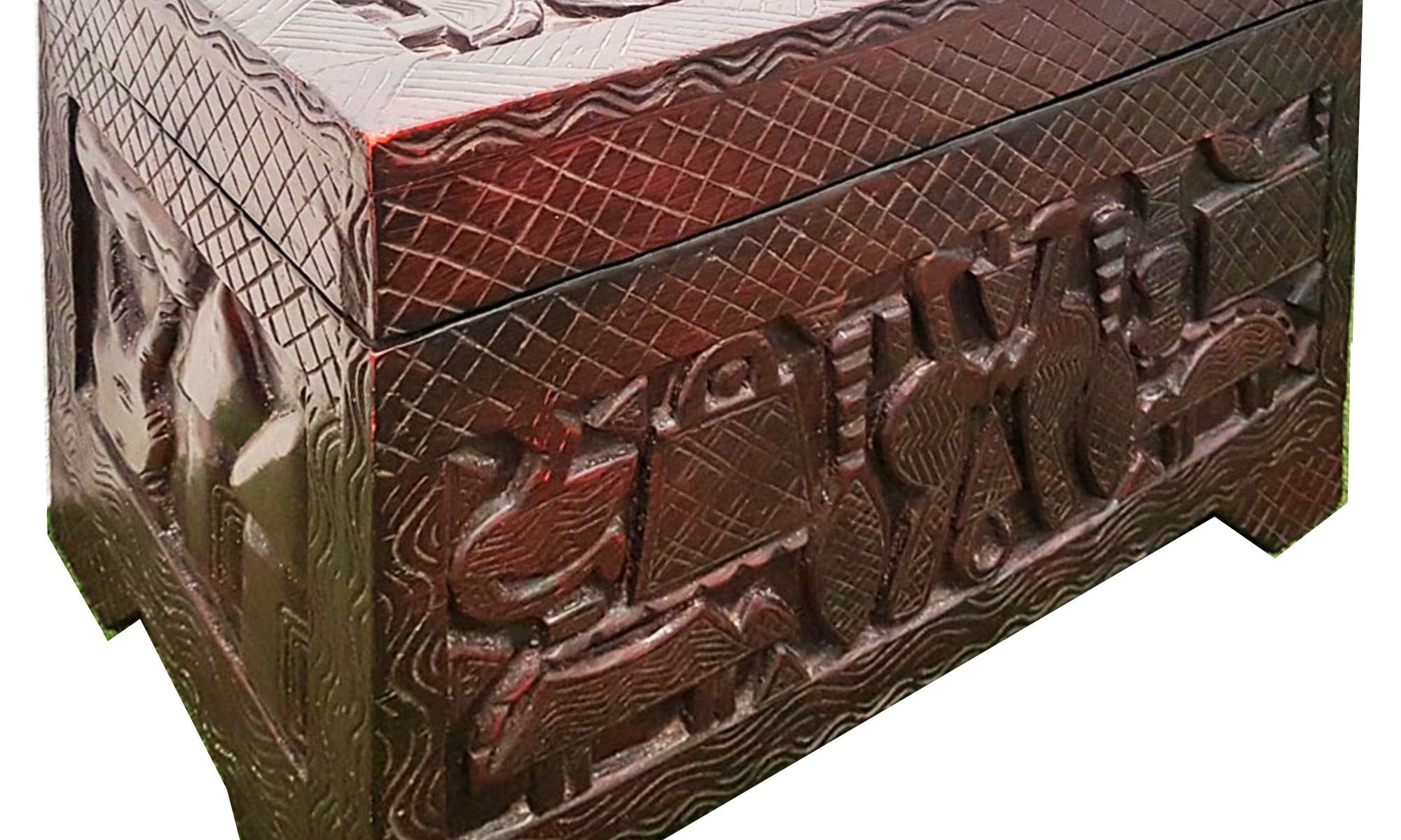 Wooden Hand-Carved Tribal Chest