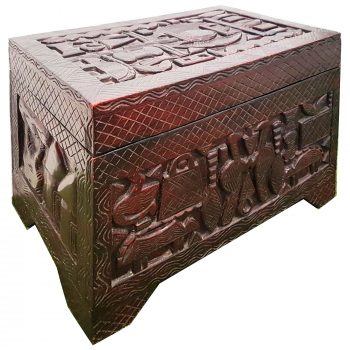 Wooden Hand-Carved Tribal Chest