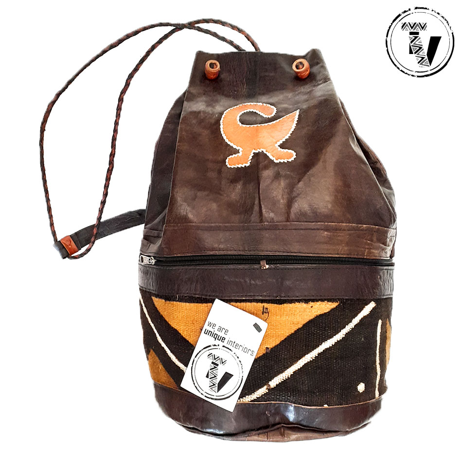 African Leather Mudcloth Backpack