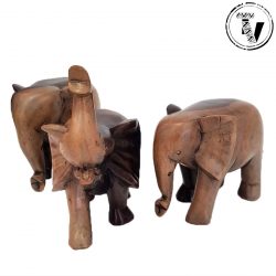 Set 3 Ebony Wood Carved Elephants