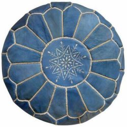 Sky Blue Leather Moroccan Pouf