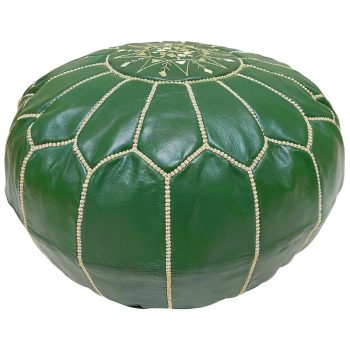 Green Leather Moroccan Pouf