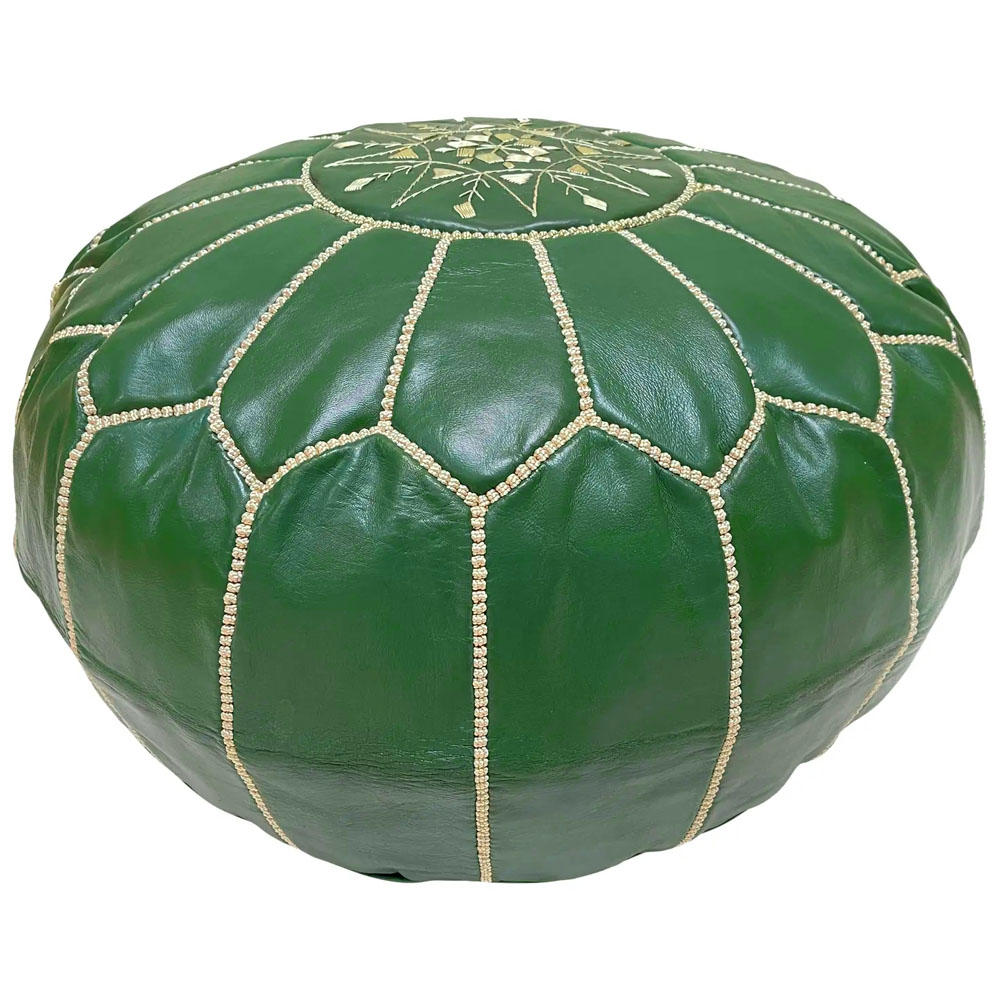Green on sale leather pouf