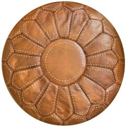 Leather Stitched Caramel Pouf